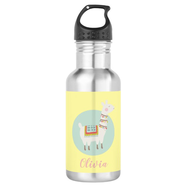 Girls Cute Llama Personalised Name Kids 532 Ml Water Bottle (Front)