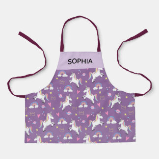 Girls Cute Magical Purple Unicorn Pattern Kids Apron