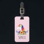 Girls Cute Magical Rainbow Unicorn and Name Kids Luggage Tag<br><div class="desc">This trendy kids luggage tag features an adorable watercolor rainbow unicorn and flowers. This magical pink design also features a place for you to add your girl's name. The perfect whimsical design for any kid's first trip! Check out our collection for the matching passport case.</div>