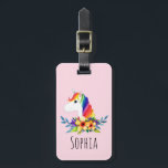 Girls Cute Magical Rainbow Unicorn and Name Kids Luggage Tag<br><div class="desc">This trendy kids luggage tag features an adorable watercolor rainbow unicorn and flowers. This magical pink design also features a place for you to add your girl's name. The perfect whimsical design for any kid's first trip! Check out our collection for the matching passport case.</div>