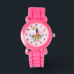 Girls Cute Magical Rainbow Unicorn and Name Kids Watch<br><div class="desc">This cute and magical kids' watch features an adorable, hand painted watercolor rainbow unicorn with a pink background. This lovely colourful design also features a place for you to add your girl's name. With clear, easily readable numbers, this 'first' watch is great for those just starting out on learning the...</div>