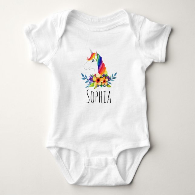 Girls Cute Magical Rainbow Unicorn Baby Bodysuit (Front)