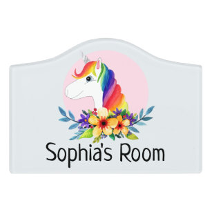 Girls Cute Magical Rainbow Unicorn Kids Nursery Door Sign