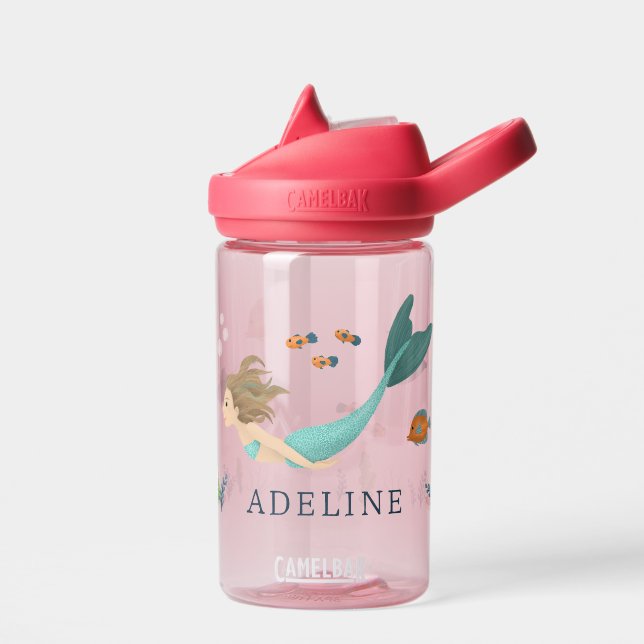 Girls Cute Magical Under the Sea Pink Mermaid Water Bottle (Left)