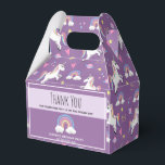 Girls Cute Magical Unicorn Kids Birthday Party Favour Box<br><div class="desc">This cute and magical purple girls birthday party favour box features a unicorn cartoon pattern,  with a rainbow,  planet,  crown,  stars and heart,  and can be personalised with your child's names and a short thank you message. The perfect unicorn themed personalised favour box for your girls princess birthday party!</div>