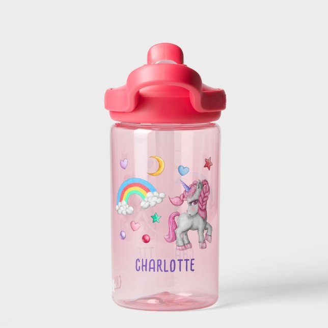 Girls Cute Magical Unicorn Rainbow Pink Purple  Water Bottle (Creator Uploaded)