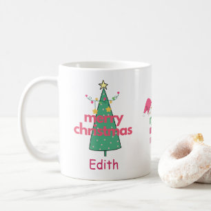 Girls Cute Merry Pink Christmas Tree Mug
