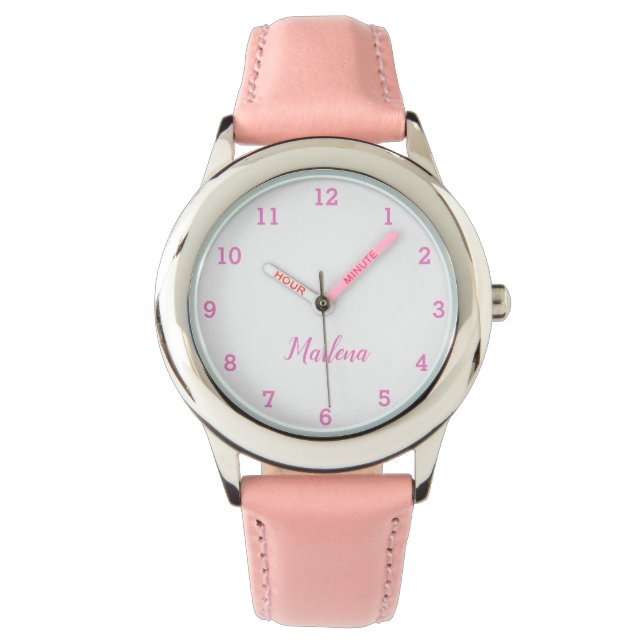 Girls Cute Modern Pink Stylish Custom Name Kids Watch (Front)