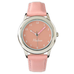 Girls Cute Modern Pink Stylish Custom Name Kids Watch