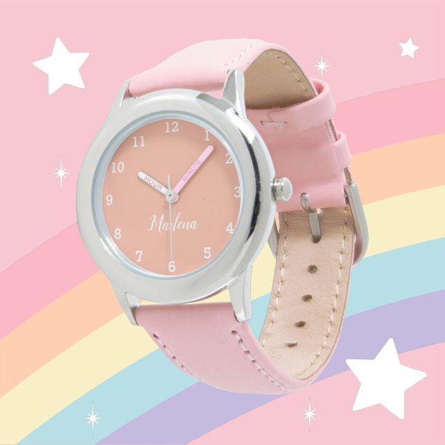 Girls Cute Modern Pink Stylish Custom Name Kids Watch (Creator Uploaded)
