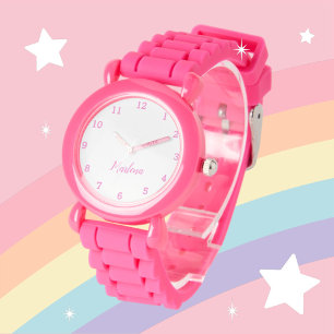 Girls Cute Modern Pink Stylish Custom Name Kids Watch