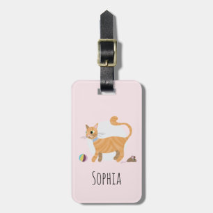 Girls Cute Orange Ginger Tabby Cat Name Kids Luggage Tag