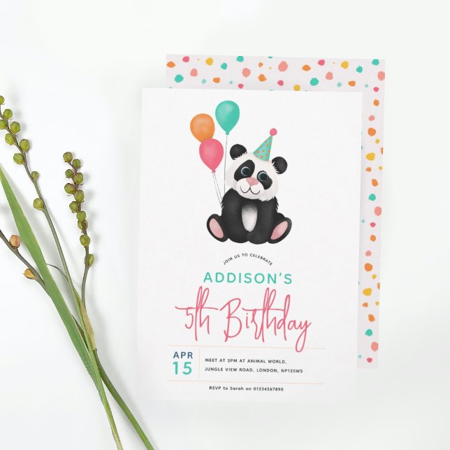 Girls Cute Panda Bear 5th Birthday Party Invitation (Creator Uploaded)