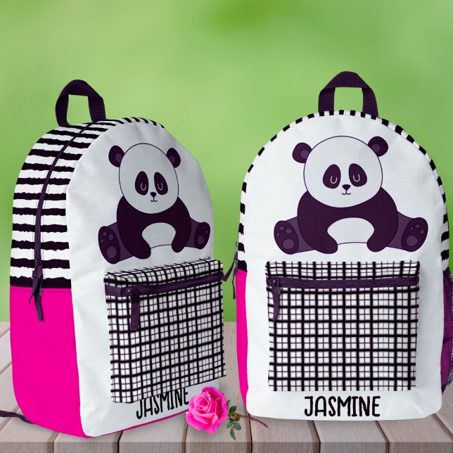 Girls Cute Panda School Pink Custom Name Gift Printed Backpack (Creator Uploaded)