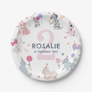 Girls Cute Pastel Dog Let's Pawty Birthday Paper Plate