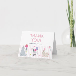 Girls Cute Pastel Dog Let's Pawty Birthday Thank You Card