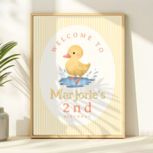 Girls Cute Pastel Duckling Birthday Welcome Sign