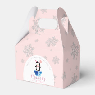 Girls Cute Penguin Winter Pink Birthday Thank You Favour Box