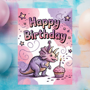 Girls Cute Personalised Dinosaur Birthday Card