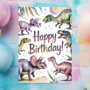 Girls Cute Personalised Dinosaur Birthday Card