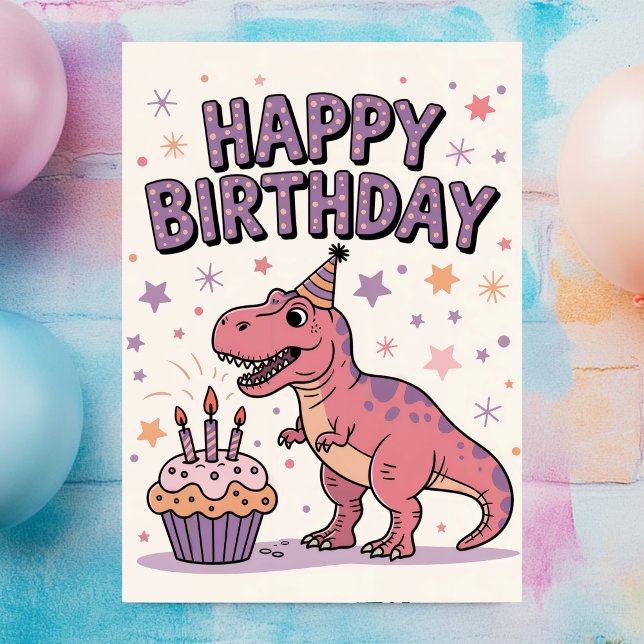 Girls Cute Personalised Dinosaur Birthday  Card (Creator Uploaded)