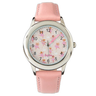 Girls Cute Pink Ballerina Personalised Name Watch