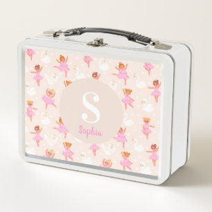 Girls Cute Pink Ballet Dancer Personalised Kids Metal Lunch Box