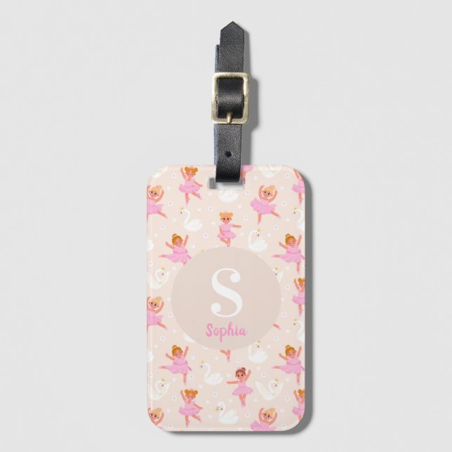 Girls Cute Pink Ballet Dancer Personalised Luggage Tag (Front Vertical)