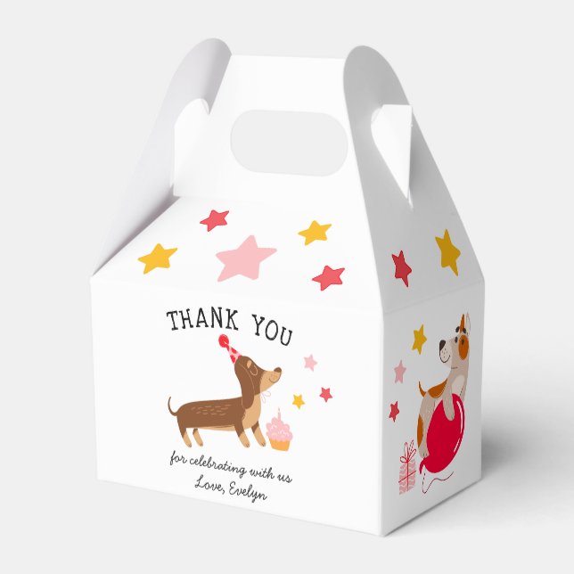 Girl's Cute Pink Birthday Pawty Dogs Favour Box (Back Side)