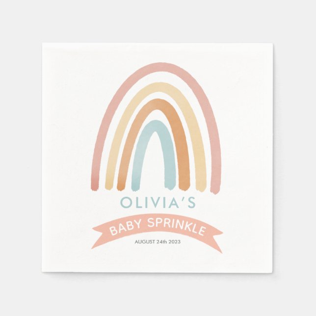 Girls Cute Pink Boho Rainbow Baby Sprinkle Napkin (Front)