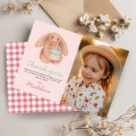 Girls Cute Pink Bunny Photo Kids Birthday  Thank You Card<br><div class="desc">This cute and girly plush bunny kids birthday thank you card has a soft rabbit toy on the front,  space to add a photo,  and pink gingham on the back. Perfect for a bunny,  woodland,  or cuddly girls birthday theme.</div>