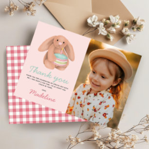 Girls Cute Pink Bunny Photo Kids Birthday  Thank You Card