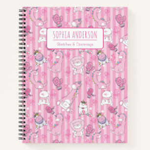 Girls Cute Pink Cartoon Animals Custom Spiral Notebook