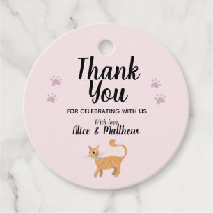 Girls Cute Pink Cat Cartoon Modern Baby Shower Favour Tags