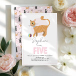 Girls Cute Pink Cat Kids Birthday Invitation<br><div class="desc">A cute kids birthday invitation for girls featuring a playful ginger tabby cat with a pink ball on the front and space for personalisation. The back showcases an all-over cat pattern for extra charm. Designed as a fifth birthday invite but easy to customise for any age. Perfect for a kitty...</div>