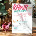Girls Cute Pink Dinosaur Dig Fossil Kids Birthday Invitation<br><div class="desc">This cute and modern girls 6th birthday invitation design features a prehistoric t-Rex dinosaur skeleton, with a pink pattern on the back with Jurassic plants, dinosaur fossils, and other archaeology illustrations. The invite can be personalised with your child’s name and other details necessary for your party, and can also be...</div>