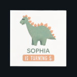 Girls Cute Pink Dinosaur Kids Dino Birthday Napkin<br><div class="desc">This cute and whimsical girls birthday napkin design features a dinosaur cartoon,  and can be personalised with a name and age. Set as a 5th birthday design,  but easy to edit. The perfect addition to your dino-loving child's party!</div>