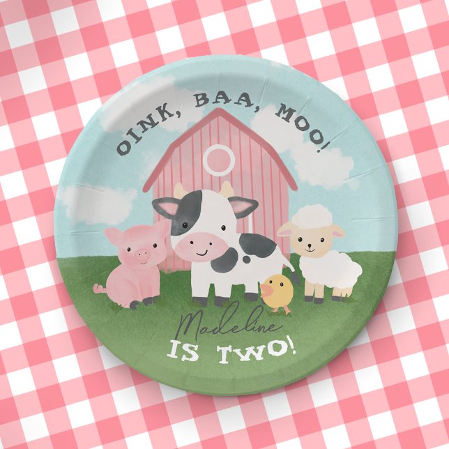 Girls Cute Pink Farm Animal Barnyard Birthday  Paper Plate (Creator Uploaded)