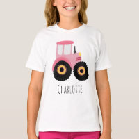 Girls Cute Pink Farm Tractor Cartoon