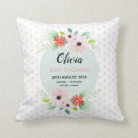 Girls Cute Pink Floral Birth Stats Nursery