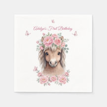 Girls Cute Pink Floral Horse Birthday