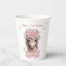 Girls Cute Pink Floral Horse Birthday