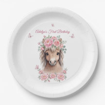 Girls Cute Pink Floral Horse Birthday