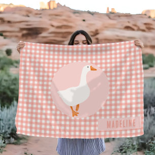 Girls Cute Pink Gingham Goose Farm Kids Fleece Blanket