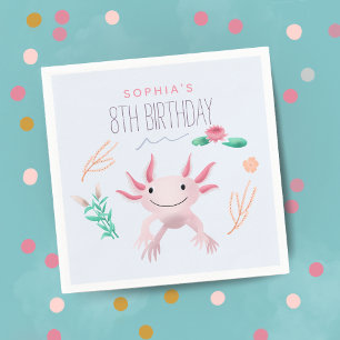 Girls Cute Pink Kawaii Axolotl 8th Birthday Napkin