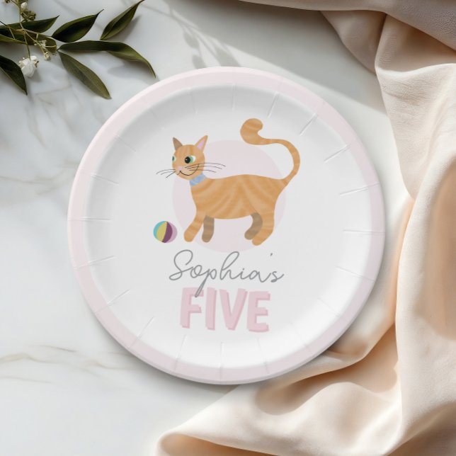Girls Cute Pink Kitty Cat Kids Birthday Paper Plate (Creator Uploaded)