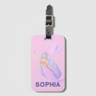 Girls Cute Pink Mermaid Name Personalised Kids Luggage Tag