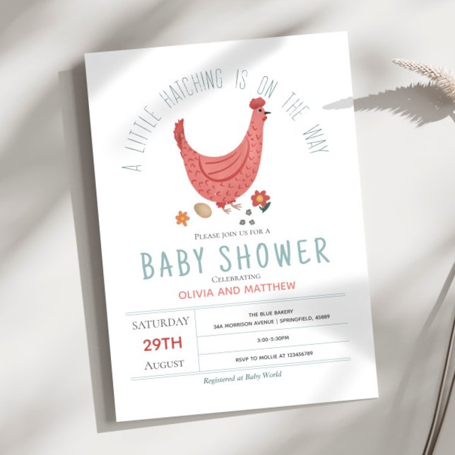 Girls Cute Pink Modern Farm Chicken Baby Shower Invitation (Creator Uploaded)