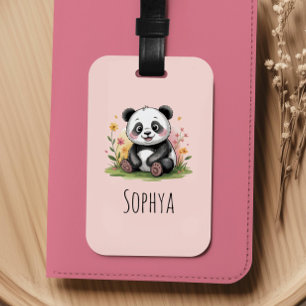 Girls Cute Pink Panda Kids Luggage Tag