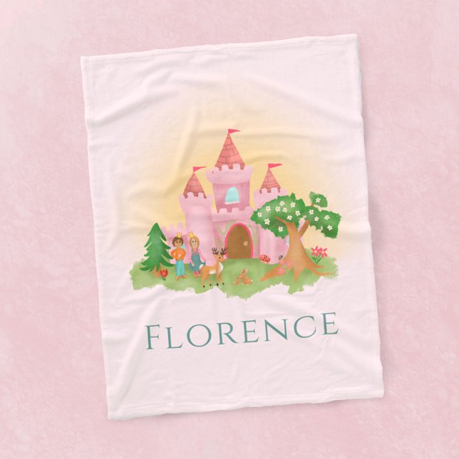 Girls Cute Pink Princess Castle Fairytale Kids Fleece Blanket (Creator Uploaded)